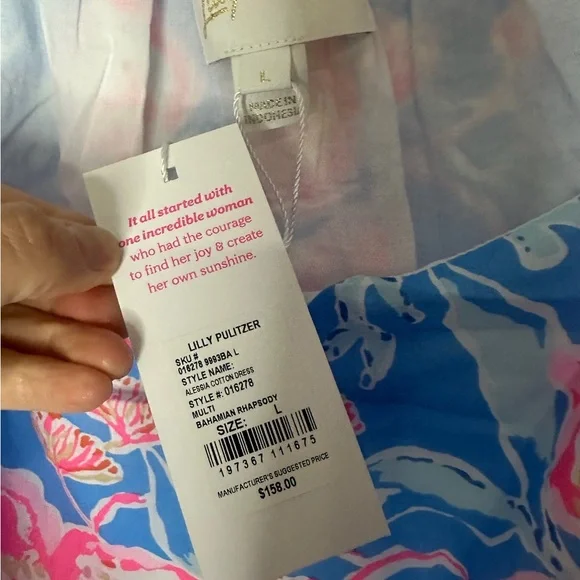 New Lilly Pulitzer Alessia Cotton Dress Multi Bahamian Rhapsody Size Large - Picture 5 of 9